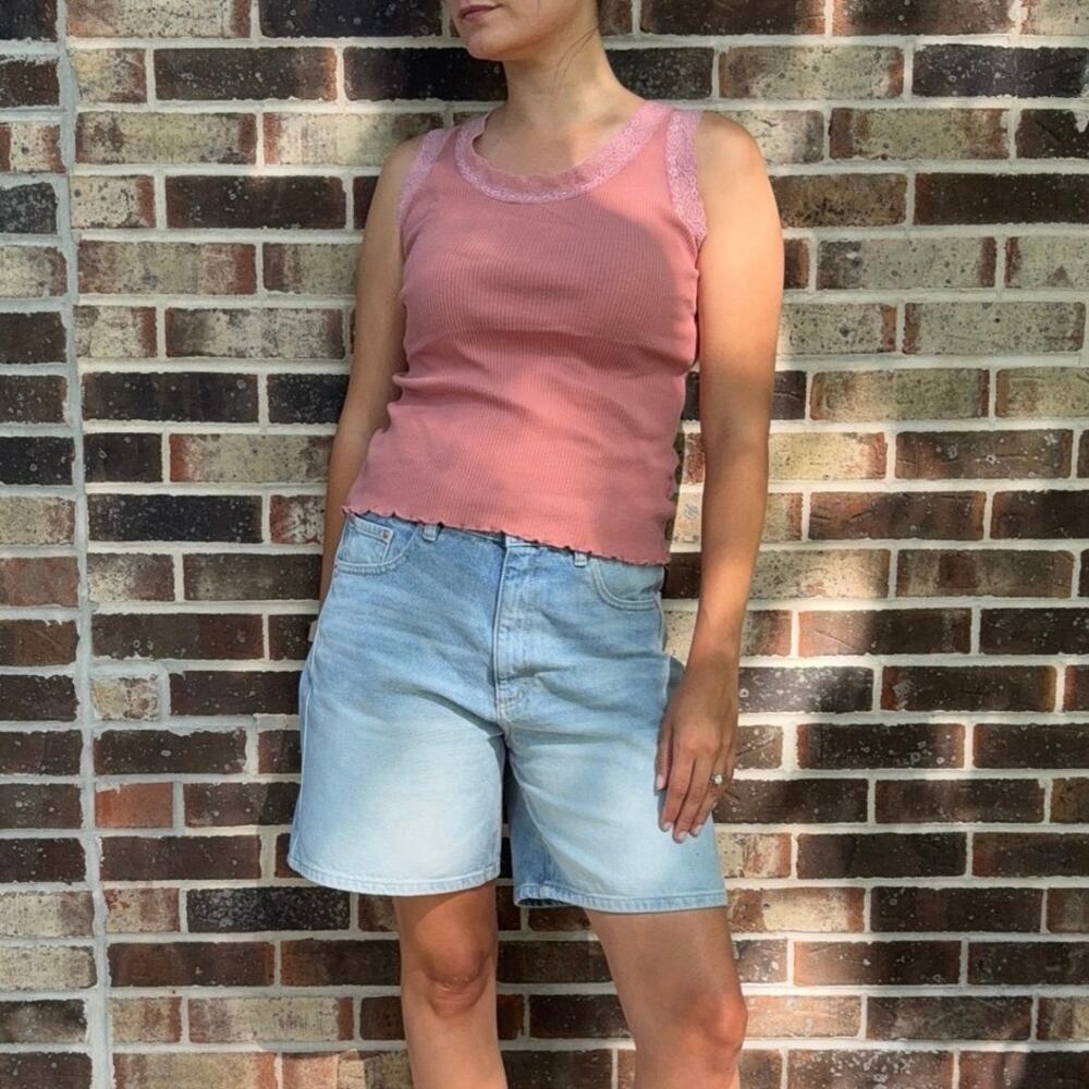 Cha Cha Vente Y2K Pink Ribbed Knit Lace Trim Scoop Neck Tank Petite PM PN#101167